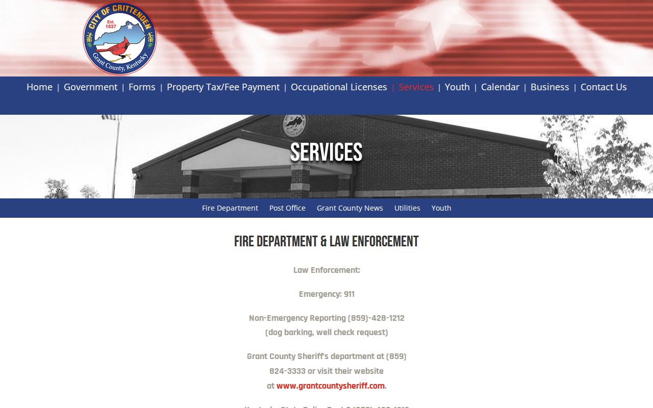 City of Crittenden official services page with law-enforcement routing