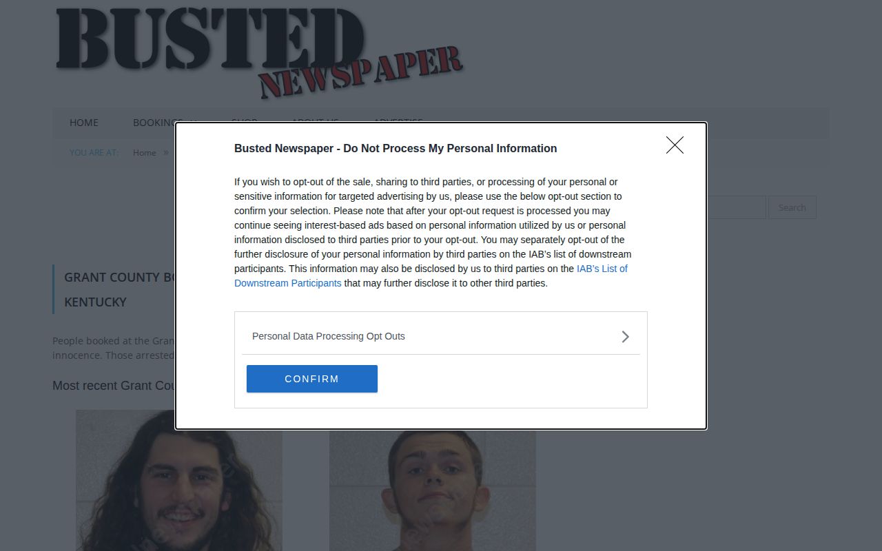 Unofficial BustedNewspaper Grant County mugshot index landing page