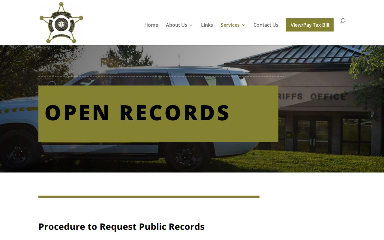 Grant County Sheriff's Office booking record and mugshot request policy