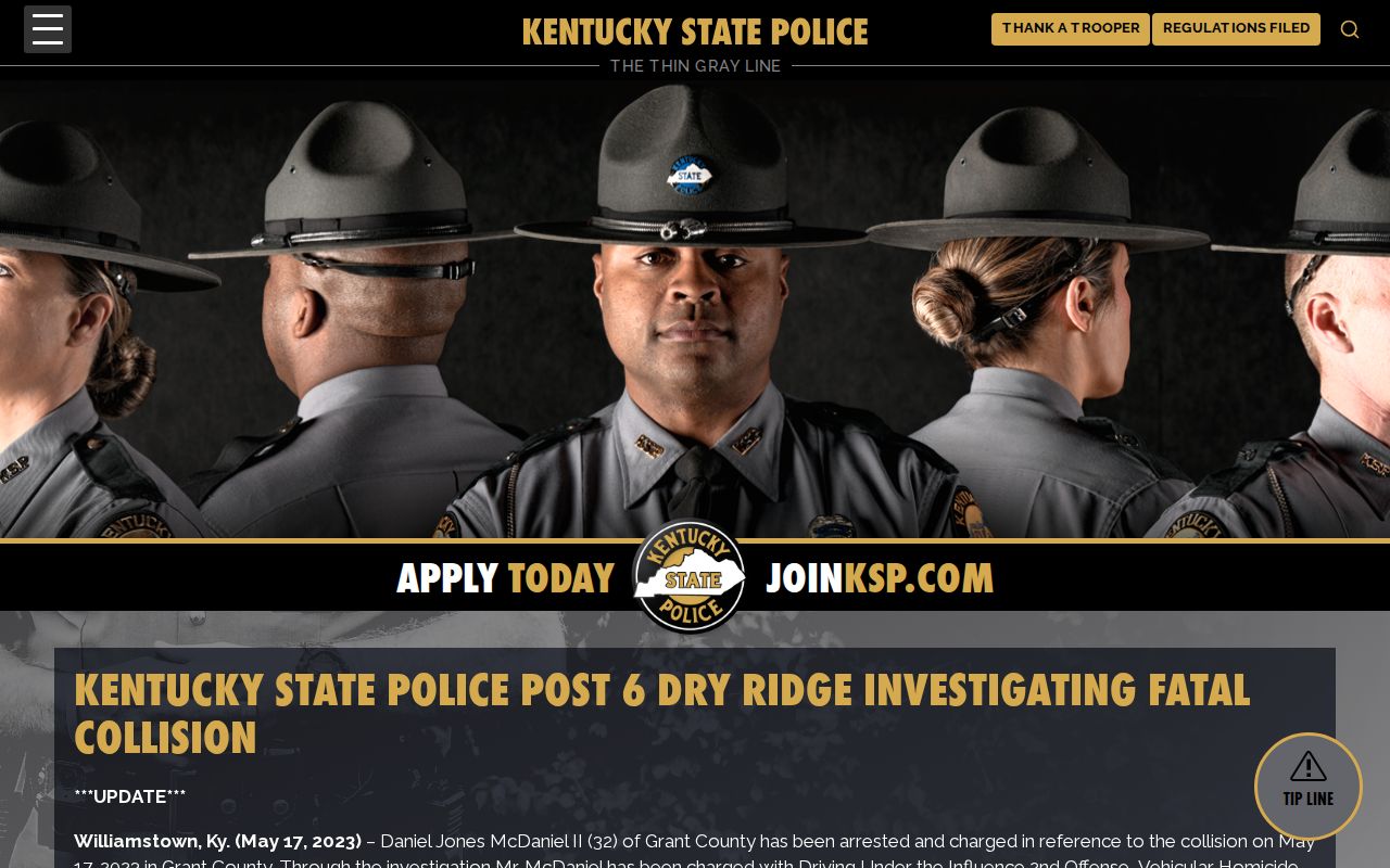 Kentucky State Police Post 6 Grant County arrest incident release