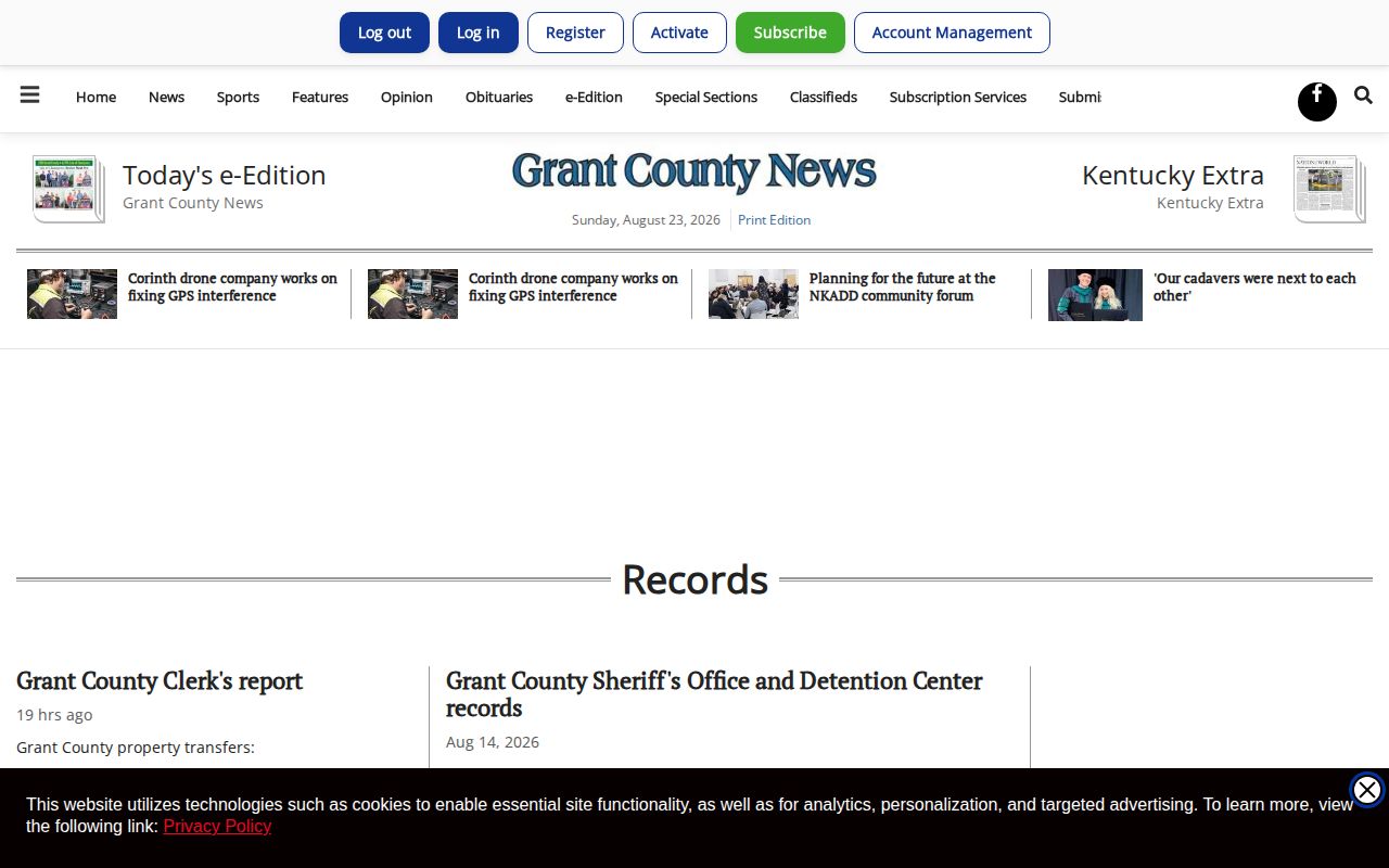 Grant County News records section for weekly arrest and jail reports