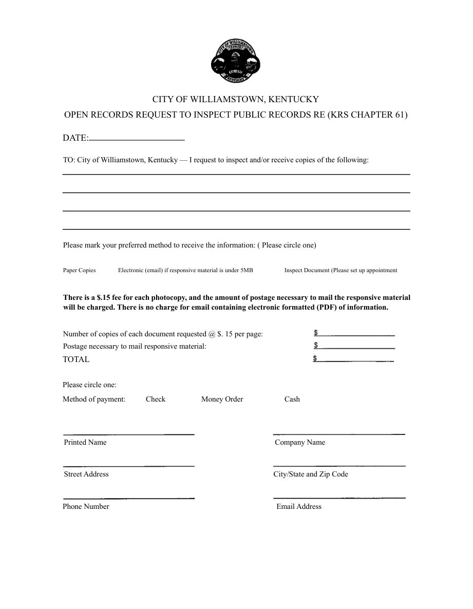 Williamstown official open records request form